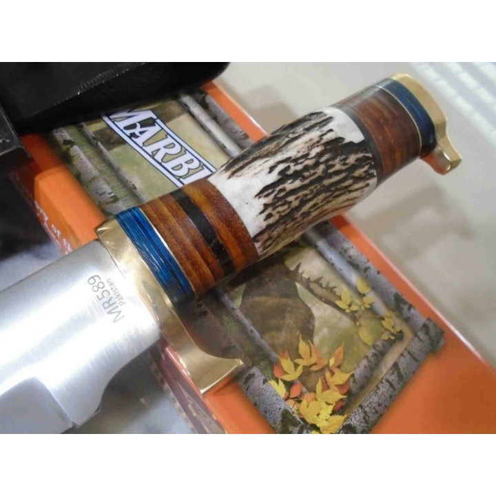 Couteau Bowie Marbles Stag Lame Acier Inox Manche Bois De Cerf/Bois Etui Cuir MR589 - Livraison Gratuite