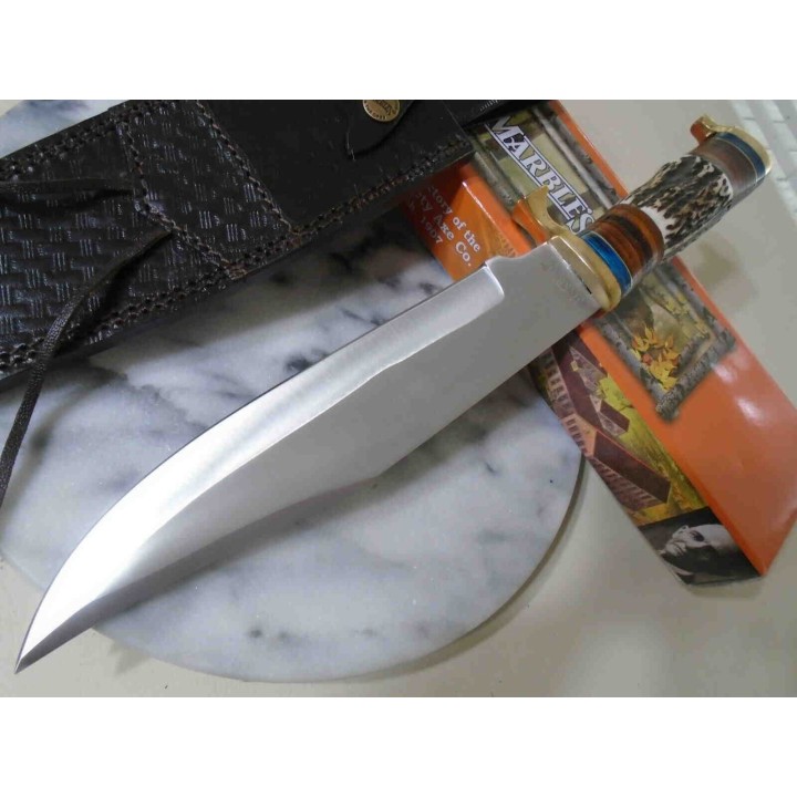 Couteau Bowie Marbles Stag Lame Acier Inox Manche Bois De Cerf/Bois Etui Cuir MR589 - Livraison Gratuite