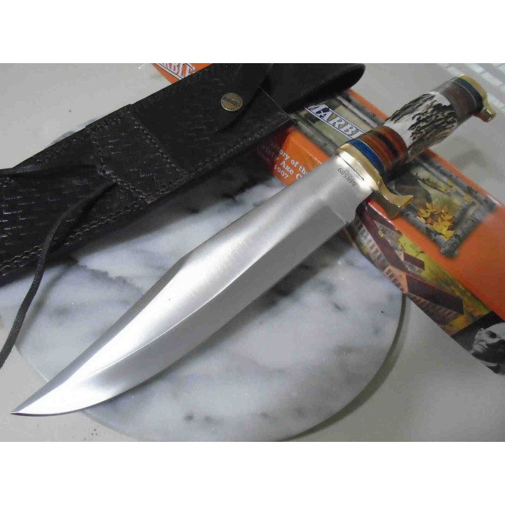 Couteau Bowie Marbles Stag Lame Acier Inox Manche Bois De Cerf/Bois Etui Cuir MR589 - Livraison Gratuite