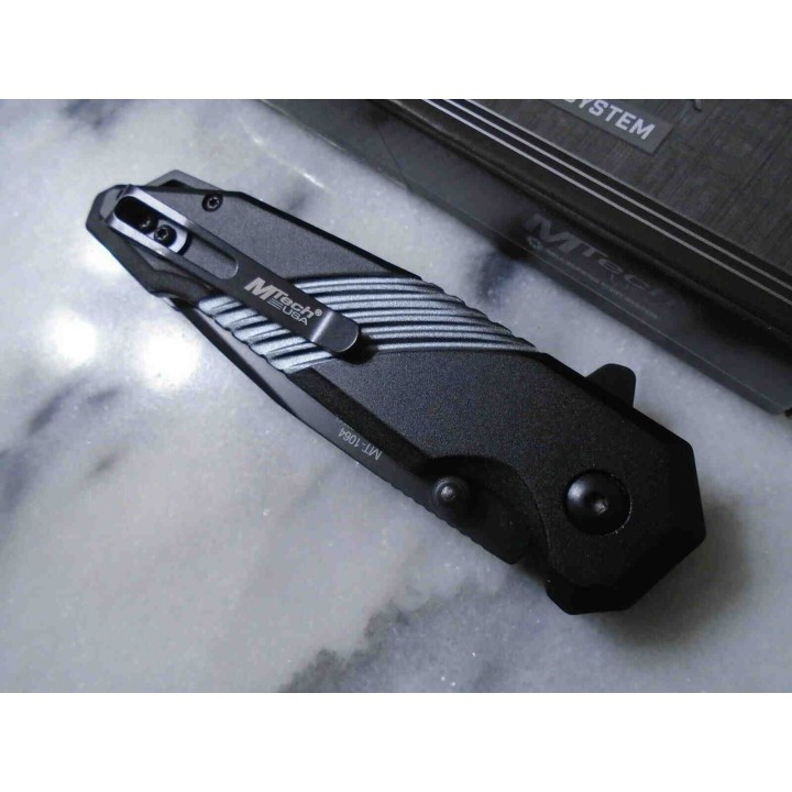 Couteau Mtech Button Lock Lame Acier 3Cr13 Manche Alu Black/Gray IKBS Clip MT1064GY - Livraison Gratuite