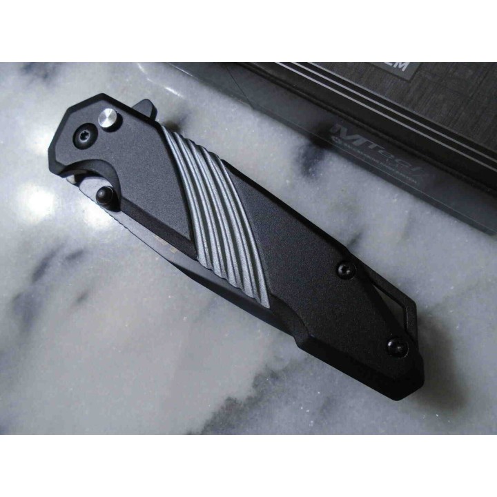 Couteau Mtech Button Lock Lame Acier 3Cr13 Manche Alu Black/Gray IKBS Clip MT1064GY - Livraison Gratuite