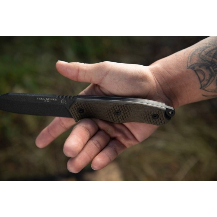Couteau Bushcraft TOPS Knives Trail Seeker Lame Acier 1095 Manche Micarta Etui Kydex USA TPTLSR01 - Livraison Gratuite