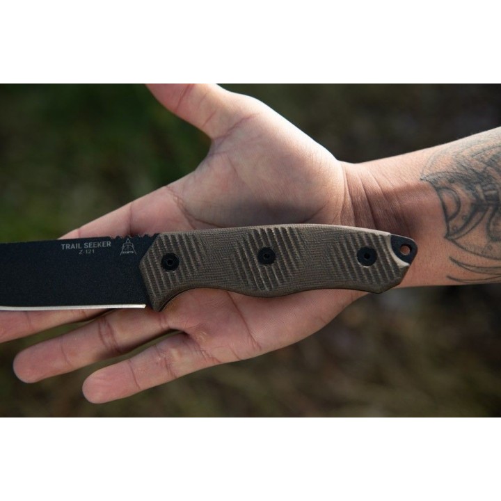 Couteau Bushcraft TOPS Knives Trail Seeker Lame Acier 1095 Manche Micarta Etui Kydex USA TPTLSR01 - Livraison Gratuite