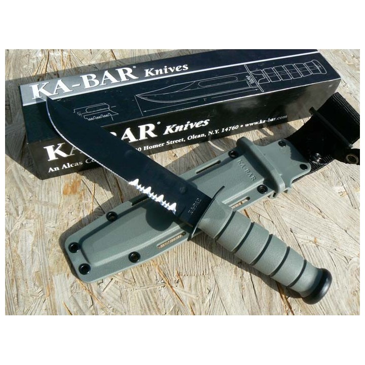 Couteau de Combat Ka-Bar Fighting Knife Acier Carbone 1095 Serrated Manche Kraton Made In USA KA5012 - Livraison Gratuite