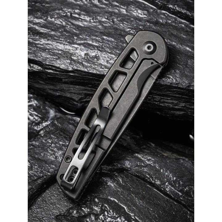 Couteau Civivi Perf Black Lame Acier Nitro-V Manche Acier Roulement IKBS Framelock Clip CIVC20006B - Livraison Gratuite