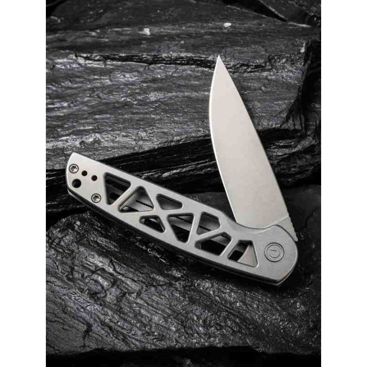 Couteau Civivi Perf Grey Lame Acier Nitro-V Manche Acier Roulement IKBS Framelock Clip CIVC20006A - Livraison Gratuite