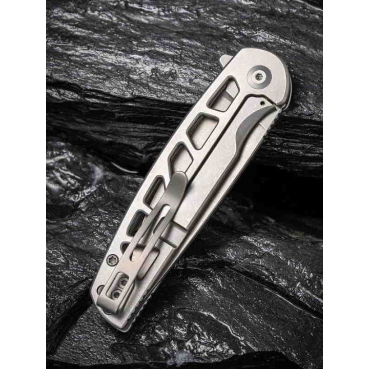 Couteau Civivi Perf Grey Lame Acier Nitro-V Manche Acier Roulement IKBS Framelock Clip CIVC20006A - Livraison Gratuite