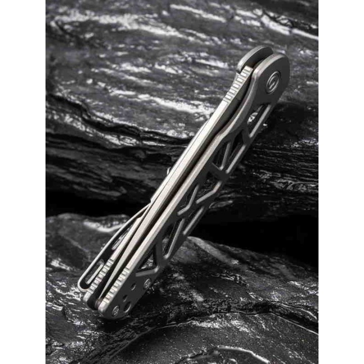 Couteau Civivi Perf Grey Lame Acier Nitro-V Manche Acier Roulement IKBS Framelock Clip CIVC20006A - Livraison Gratuite