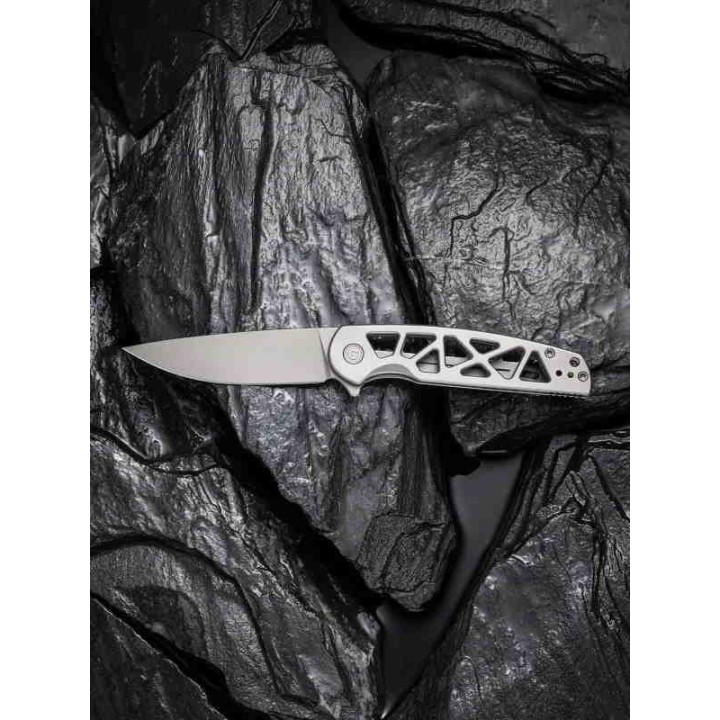 Couteau Civivi Perf Grey Lame Acier Nitro-V Manche Acier Roulement IKBS Framelock Clip CIVC20006A - Livraison Gratuite