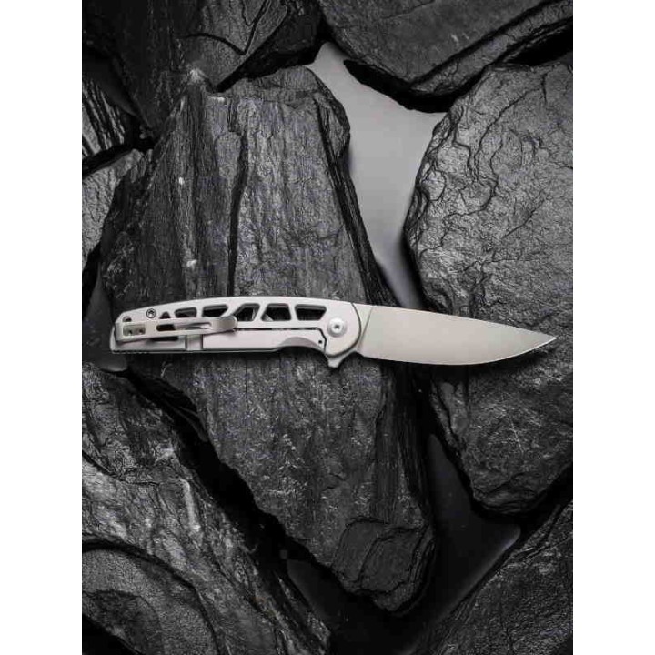 Couteau Civivi Perf Grey Lame Acier Nitro-V Manche Acier Roulement IKBS Framelock Clip CIVC20006A - Livraison Gratuite