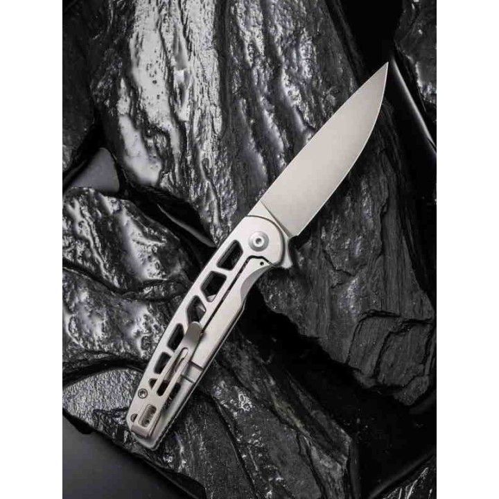 Couteau Civivi Perf Grey Lame Acier Nitro-V Manche Acier Roulement IKBS Framelock Clip CIVC20006A - Livraison Gratuite