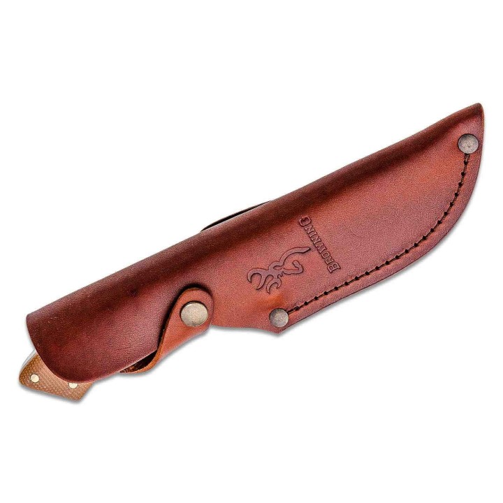 Couteau Browning Guide Series Skinner Lame Acier 14C28N Manche Micarta Etui Cuir Made USA BR0451 - Livraison Gratuite