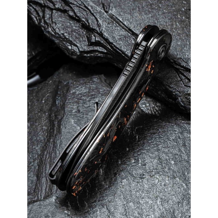 Couteau Civivi Elementum Damas Manche Cuivre/Fibre de Carbone IKBS Linerlock Clip CIVC907CDS3 - Livraison Gratuite