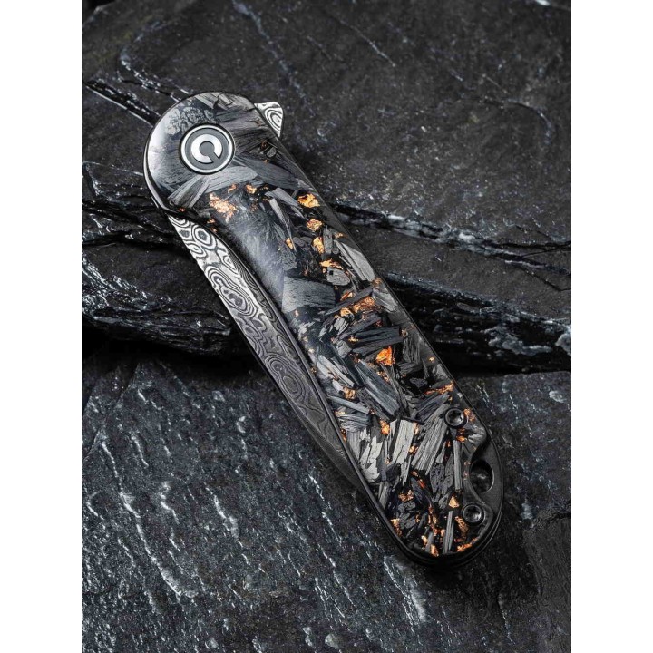 Couteau Civivi Elementum Damas Manche Cuivre/Fibre de Carbone IKBS Linerlock Clip CIVC907CDS3 - Livraison Gratuite
