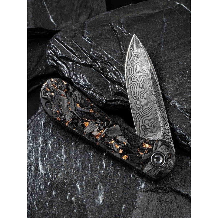 Couteau Civivi Elementum Damas Manche Cuivre/Fibre de Carbone IKBS Linerlock Clip CIVC907CDS3 - Livraison Gratuite