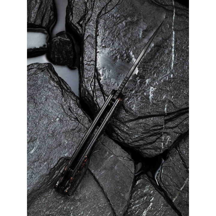 Couteau Civivi Elementum Damas Manche Cuivre/Fibre de Carbone IKBS Linerlock Clip CIVC907CDS3 - Livraison Gratuite
