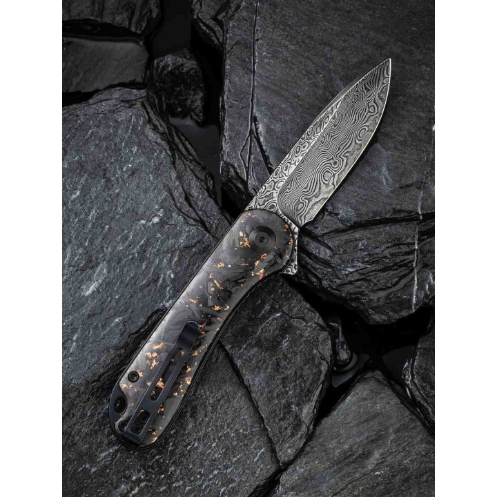 Couteau Civivi Elementum Damas Manche Cuivre/Fibre de Carbone IKBS Linerlock Clip CIVC907CDS3 - Livraison Gratuite