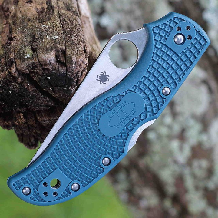 Couteau Spyderco Stretch 2 Blue Lame Acier K390 Manche FRN Lockback Made In Japan SC90FP2K390 - Livraison Gratuite