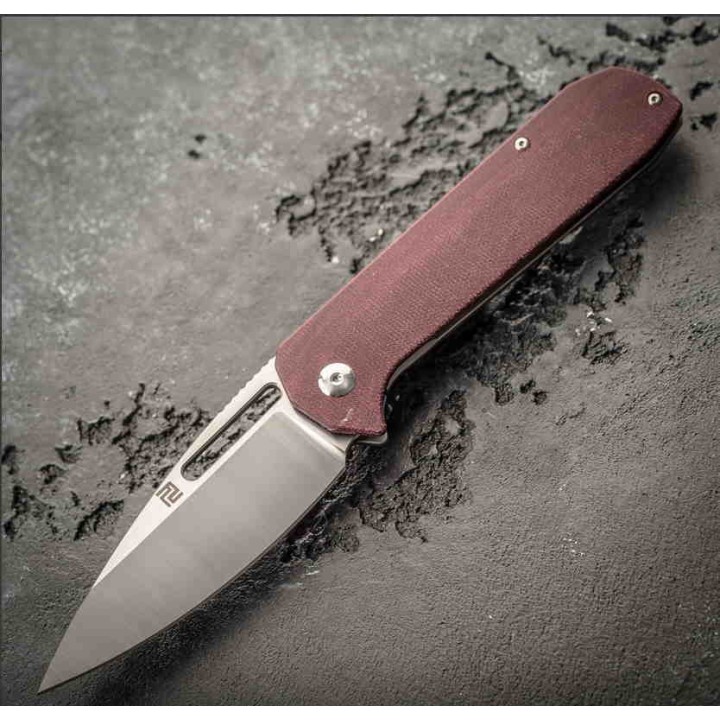Couteau Artisan Cutlery Arion Burgundy Lame Acier S35VN Manche Micarta/Titane IKBS Clip ATZ1843GDRC - Livraison Gratuite