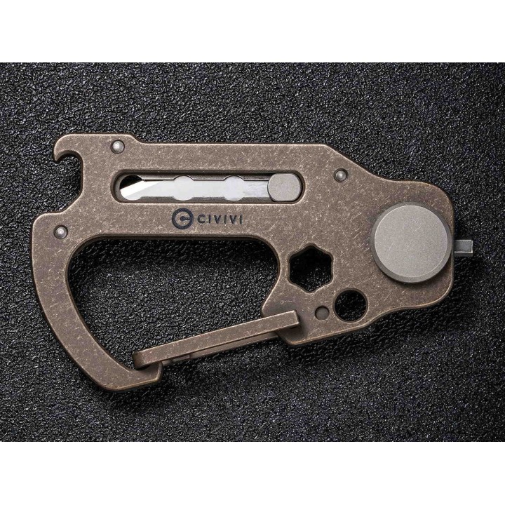Couteau Mousqueton CIVIVI Polymorph Bronze Carabiner Lame Acier 9Cr18MoV Manche Titane CIVC200452 - Livraison Gratuite