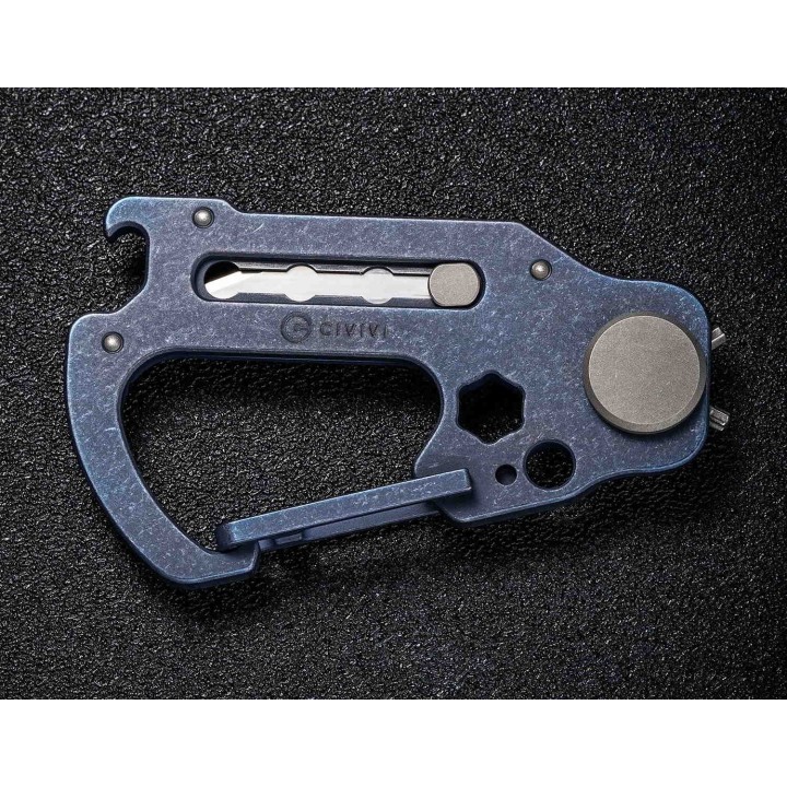 Couteau Mousqueton CIVIVI Polymorph Blue Carabiner Lame Acier 9Cr18MoV Manche Titane CIVC200453 - Livraison Gratuite