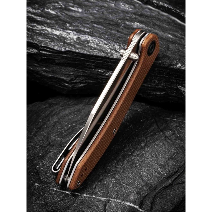 Couteau CIVIVI Hadros Brown Lame Acier 10Cr15CoMoV Manche Micarta IKBS Linerlock Clip CIVC200042 - Livraison Gratuite