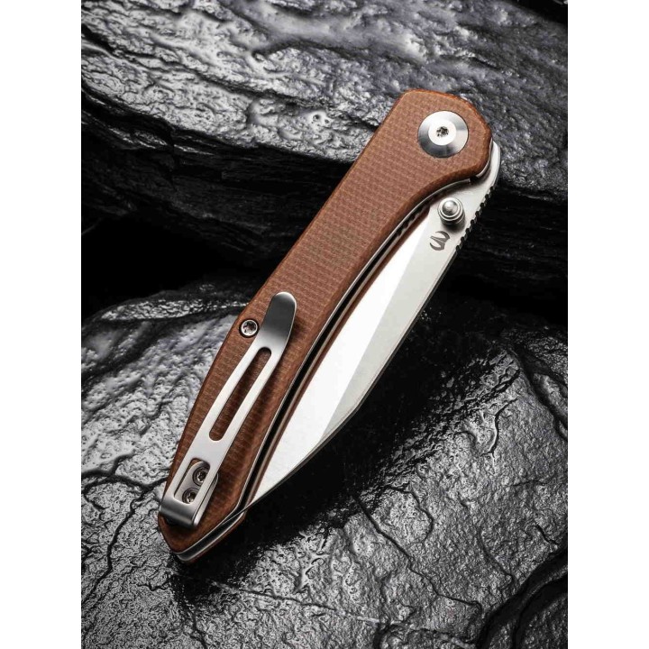 Couteau CIVIVI Hadros Brown Lame Acier 10Cr15CoMoV Manche Micarta IKBS Linerlock Clip CIVC200042 - Livraison Gratuite