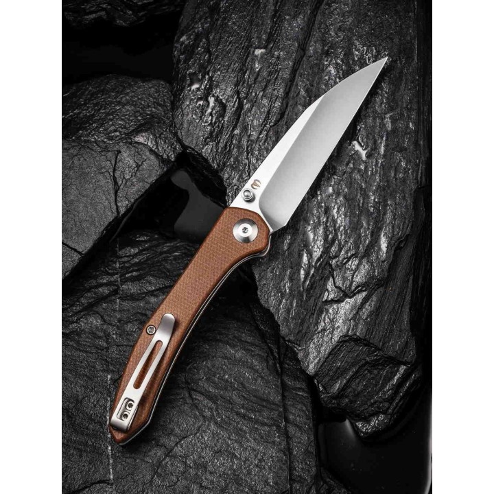 Couteau CIVIVI Hadros Brown Lame Acier 10Cr15CoMoV Manche Micarta IKBS Linerlock Clip CIVC200042 - Livraison Gratuite