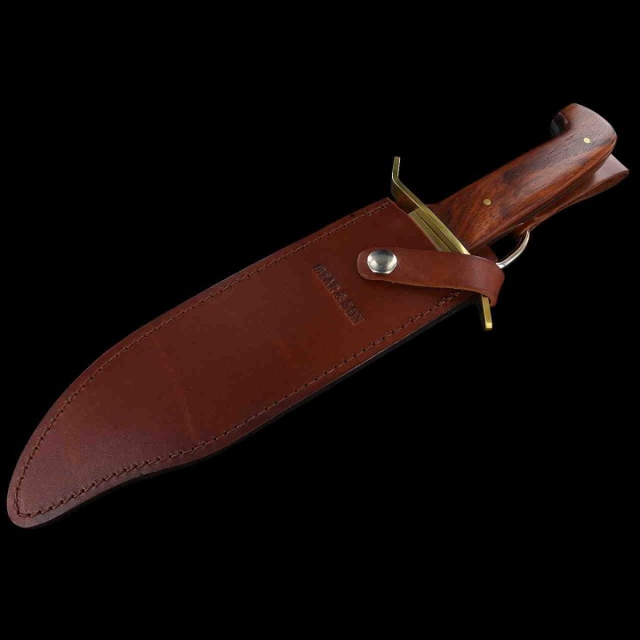 Couteau Bowie Bear & Son Cocobolo Gold Rush Lame Acier 12C27M Manche Bois Etui Cuir Made In USA BCCB00 - Livraison Gratuite