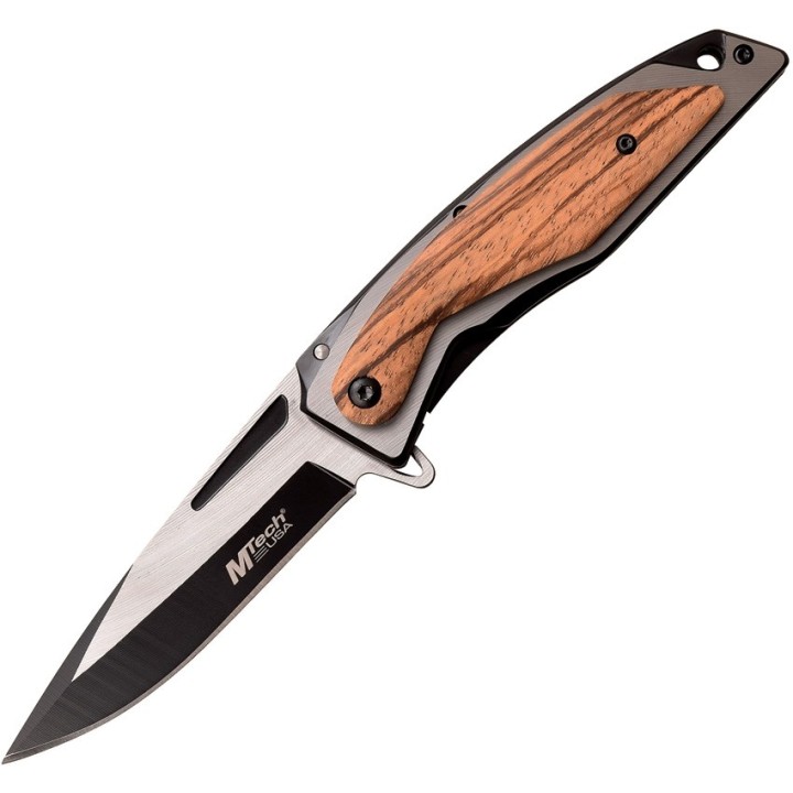MTA1153BWD Couteau MTech A/O Wood Lame Acier 3Cr13 Manche Pakkawood Linerlock Clip - Livraison Gratuite
