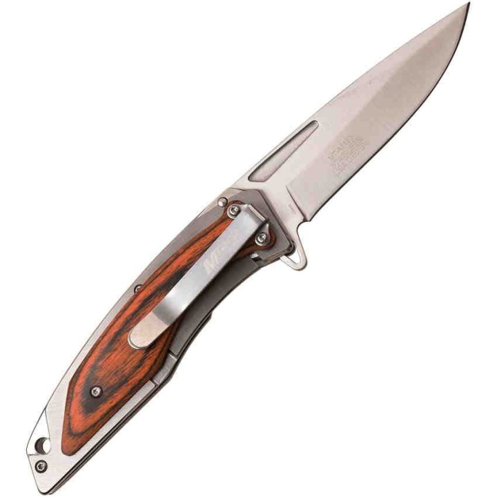 MTA1153BR Couteau MTech A/O Wood Lame Acier 3Cr13 Manche Pakkawood Linerlock Clip - Livraison Gratuite