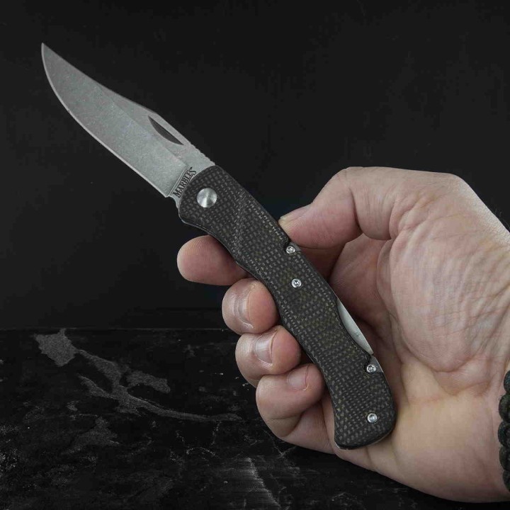Couteau Marbles Brown Linen Micarta Lame Acier 440 Lockback Etui Nylon MR585 - Livraison Gratuite