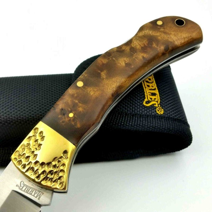 Couteau Marbles Large Manche Bois Lame Acier 440 Lockback Etui Nylon MR562 - Livraison Gratuite