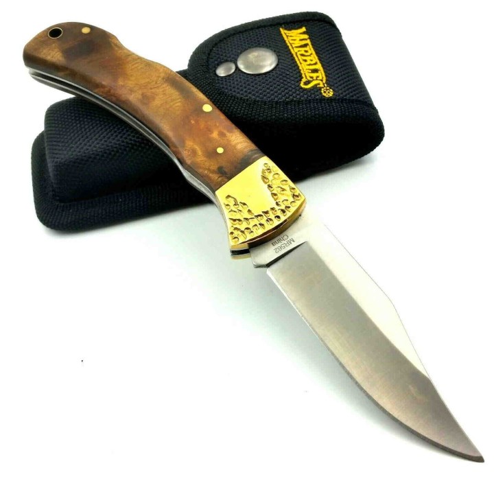 Couteau Marbles Large Manche Bois Lame Acier 440 Lockback Etui Nylon MR562 - Livraison Gratuite