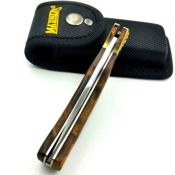 Couteau Marbles Large Manche Bois Lame Acier 440 Lockback Etui Nylon MR562 - Livraison Gratuite