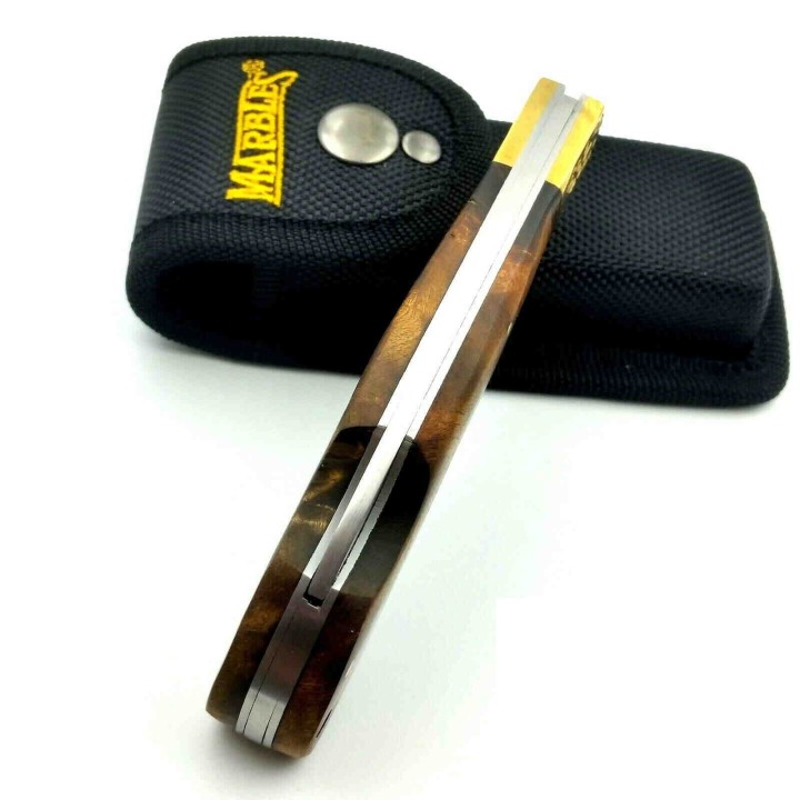 Couteau Marbles Large Manche Bois Lame Acier 440 Lockback Etui Nylon MR562 - Livraison Gratuite