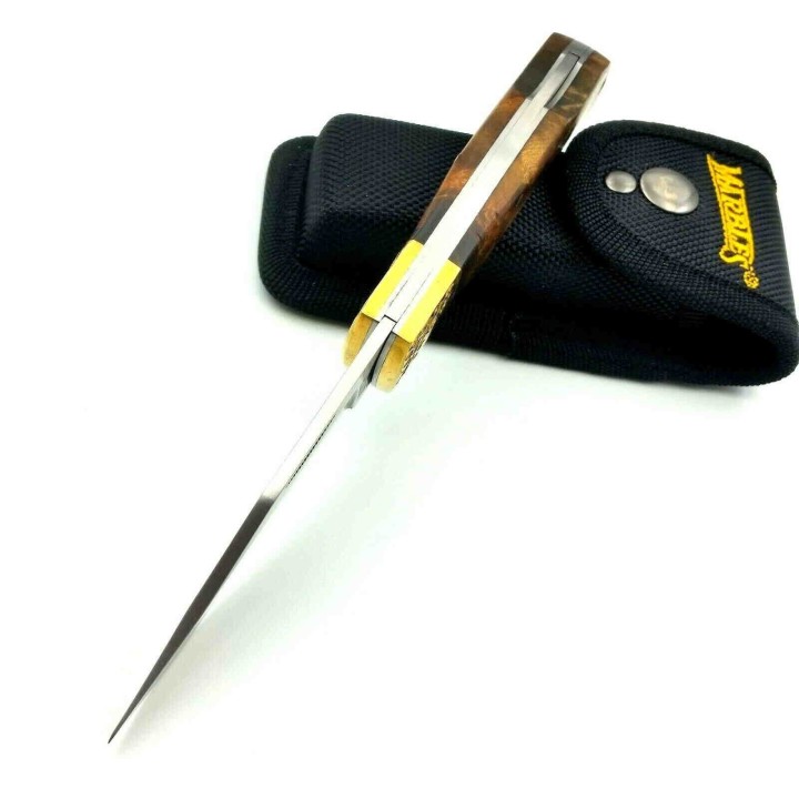 Couteau Marbles Large Manche Bois Lame Acier 440 Lockback Etui Nylon MR562 - Livraison Gratuite