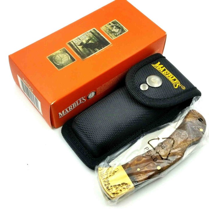 Couteau Marbles Large Manche Bois Lame Acier 440 Lockback Etui Nylon MR562 - Livraison Gratuite