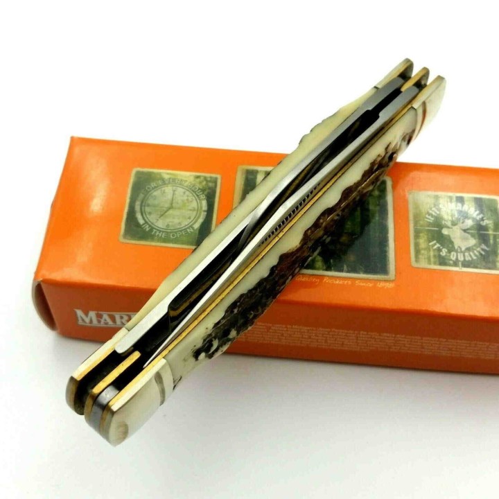 Couteau Marbles Large Stockman Manche Cerfé 3 Lames Acier 440 MR415 - Livraison Gratuite