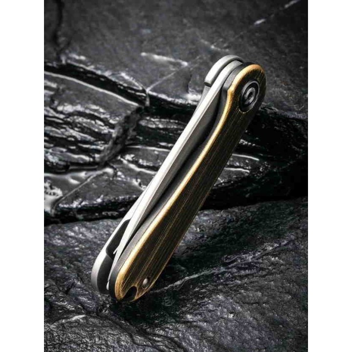 Couteau Civivi Mini Elementum Brass Lame Acier 14C28N Manche Laiton IKBS Framelock CIVC18062Q1 - Livraison Gratuite