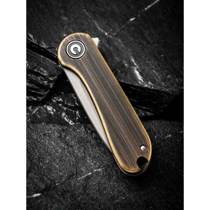 Couteau Civivi Mini Elementum Brass Lame Acier 14C28N Manche Laiton IKBS Framelock CIVC18062Q1 - Livraison Gratuite