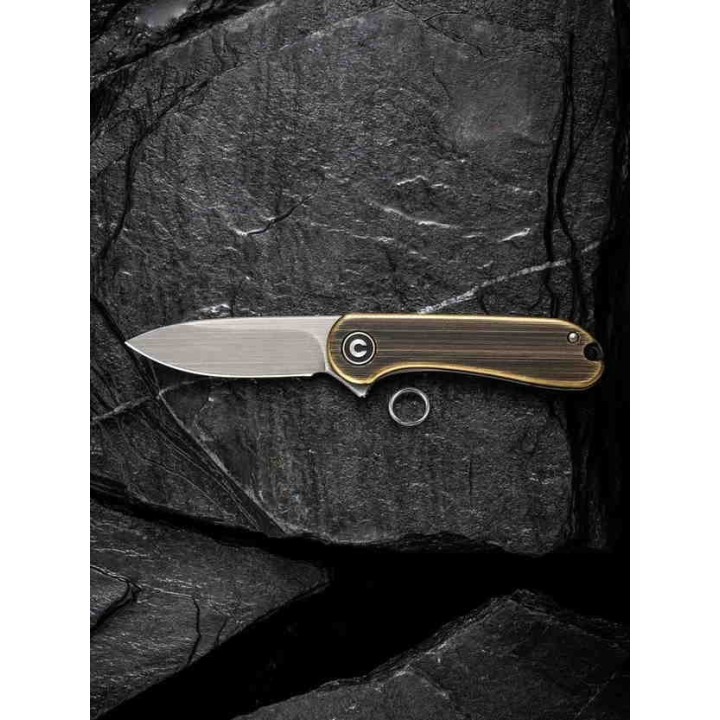 Couteau Civivi Mini Elementum Brass Lame Acier 14C28N Manche Laiton IKBS Framelock CIVC18062Q1 - Livraison Gratuite