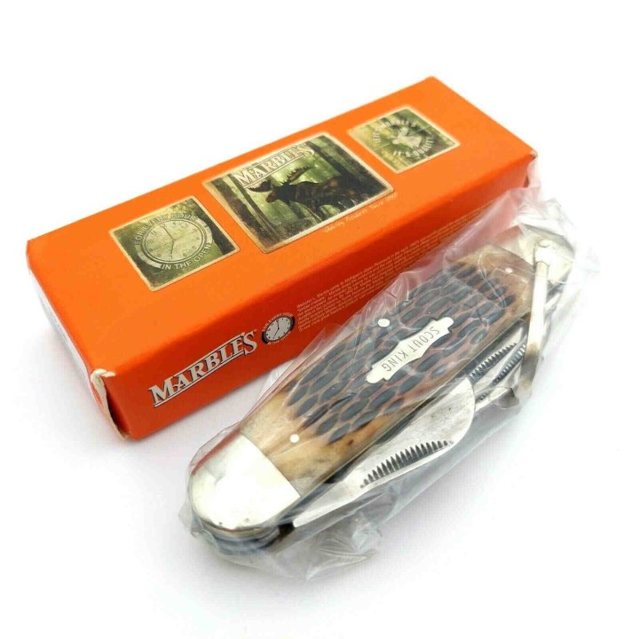 Couteau de Scout King Multi Fonctions Manche Os Lames Acier 440 Marbles MR468 - Livraison Gratuite