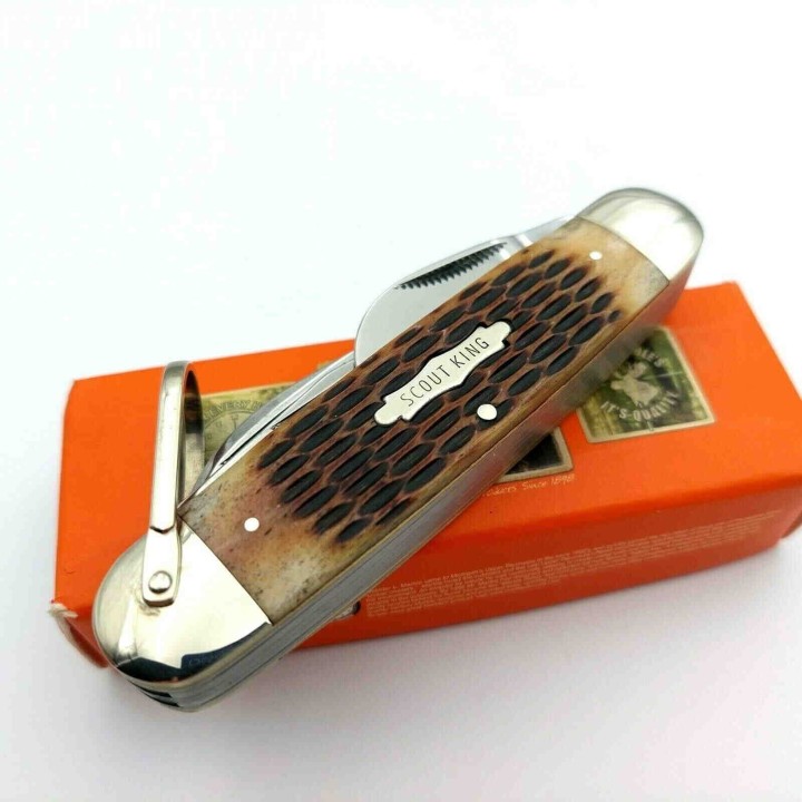 Couteau de Scout King Multi Fonctions Manche Os Lames Acier 440 Marbles MR468 - Livraison Gratuite