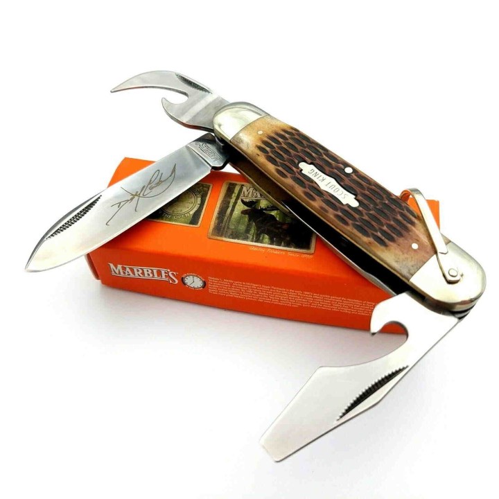 Couteau de Scout King Multi Fonctions Manche Os Lames Acier 440 Marbles MR468 - Livraison Gratuite