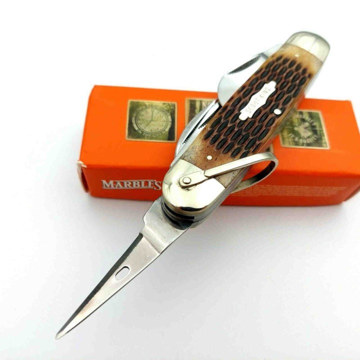Couteau de Scout King Multi Fonctions Manche Os Lames Acier 440 Marbles MR468 - Livraison Gratuite