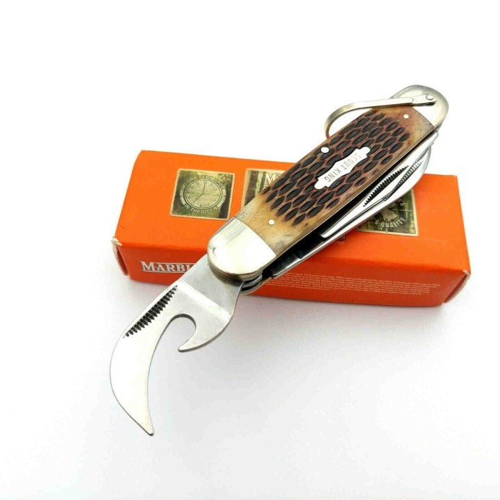 Couteau de Scout King Multi Fonctions Manche Os Lames Acier 440 Marbles MR468 - Livraison Gratuite
