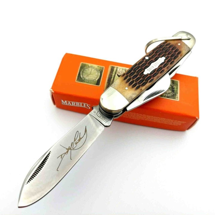 Couteau de Scout King Multi Fonctions Manche Os Lames Acier 440 Marbles MR468 - Livraison Gratuite