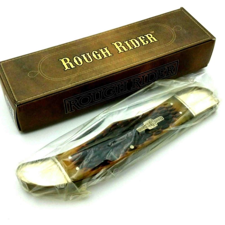 Couteau de Chasse Pliant Manche Os Lame Acier 440 Linerlock Rough Rider RR854 - Livraison Gratuite
