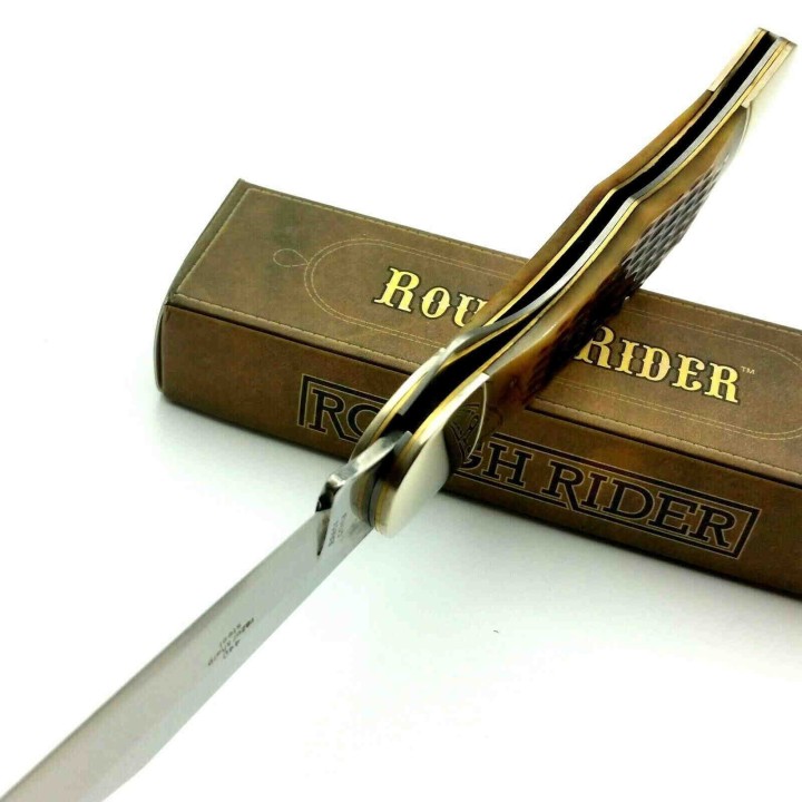 Couteau de Chasse Pliant Manche Os Lame Acier 440 Linerlock Rough Rider RR854 - Livraison Gratuite